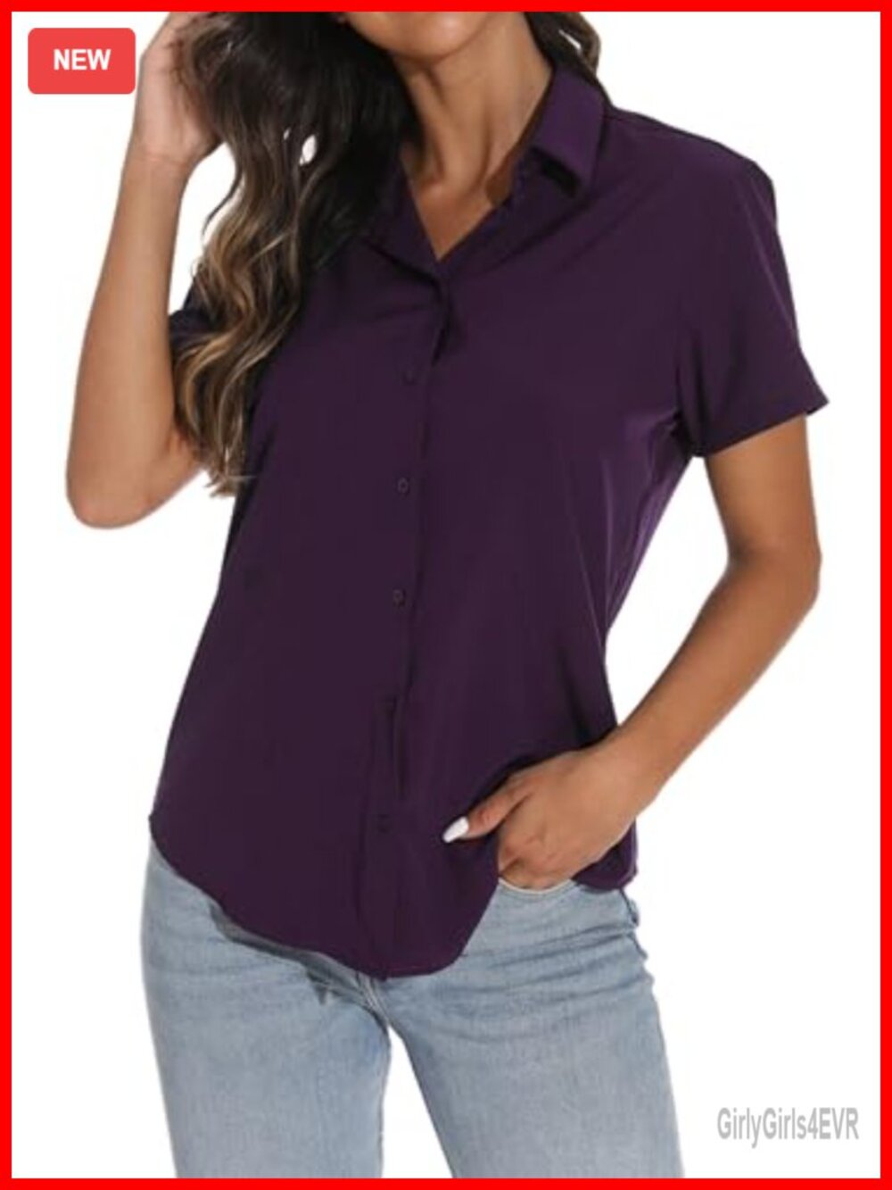 Womens Short Sleeve Button Down Shirt Casual Business Work Blouse